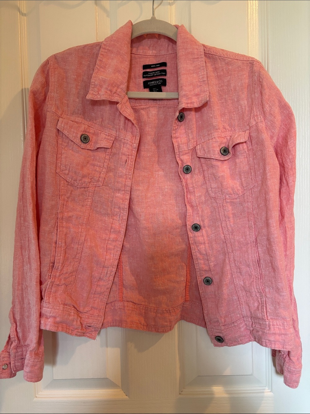 Jones New York Coral Pink Linen-Blend Jean Jacket